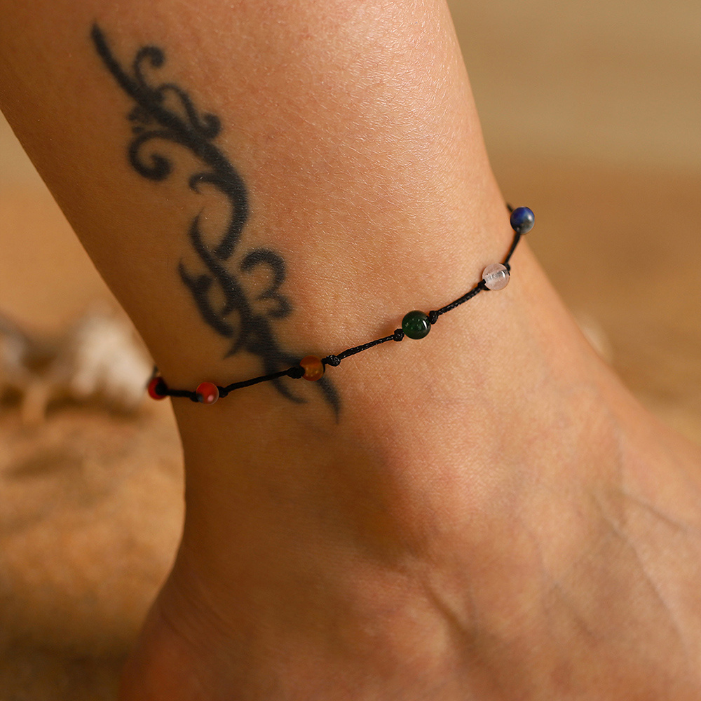 Boho 7 Chakra Stone Anklet Handcrafted Yoga Beach Foot Jewelry